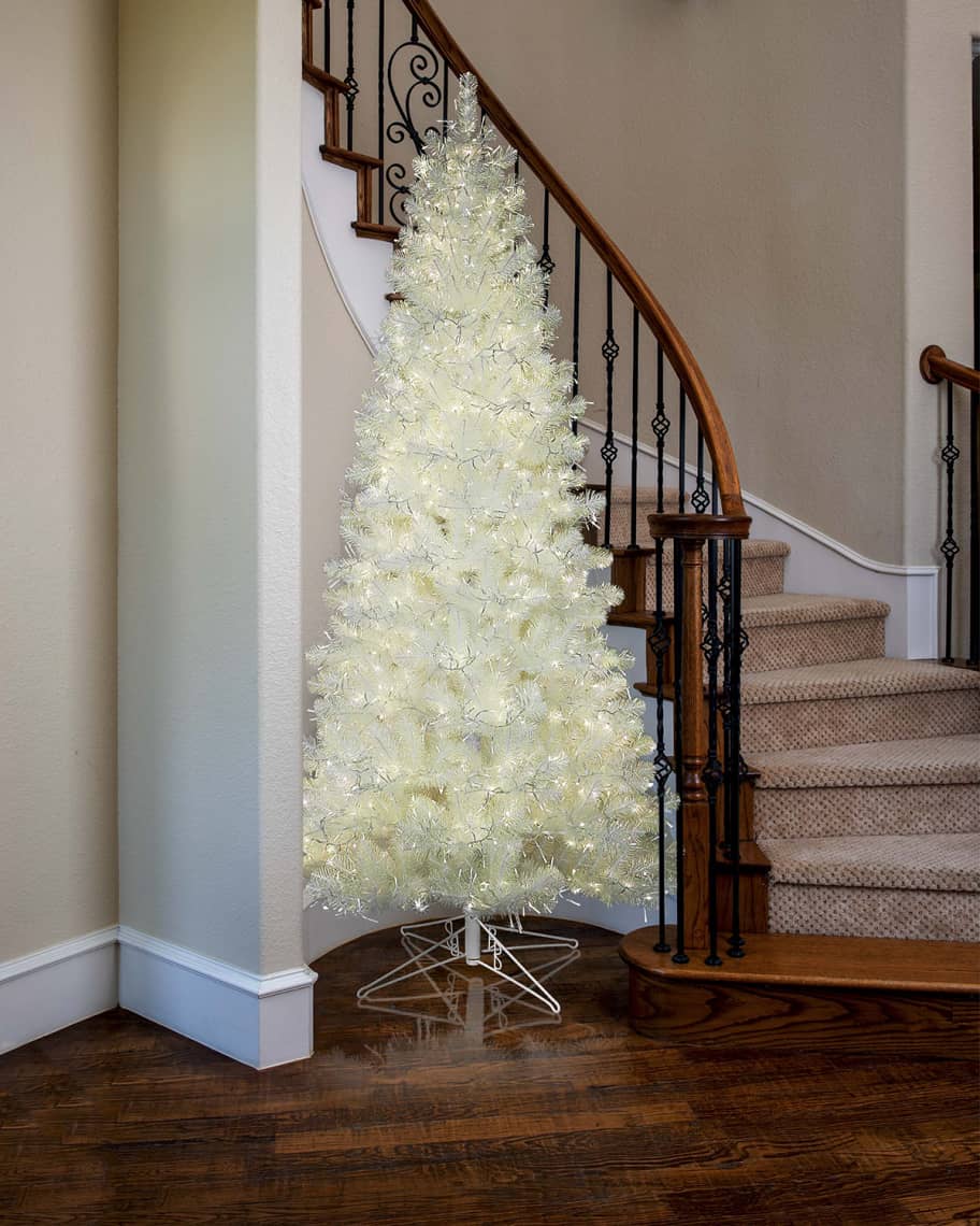 Neiman Marcus 7.5' White Iridescent Christmas Tree with LED Lights