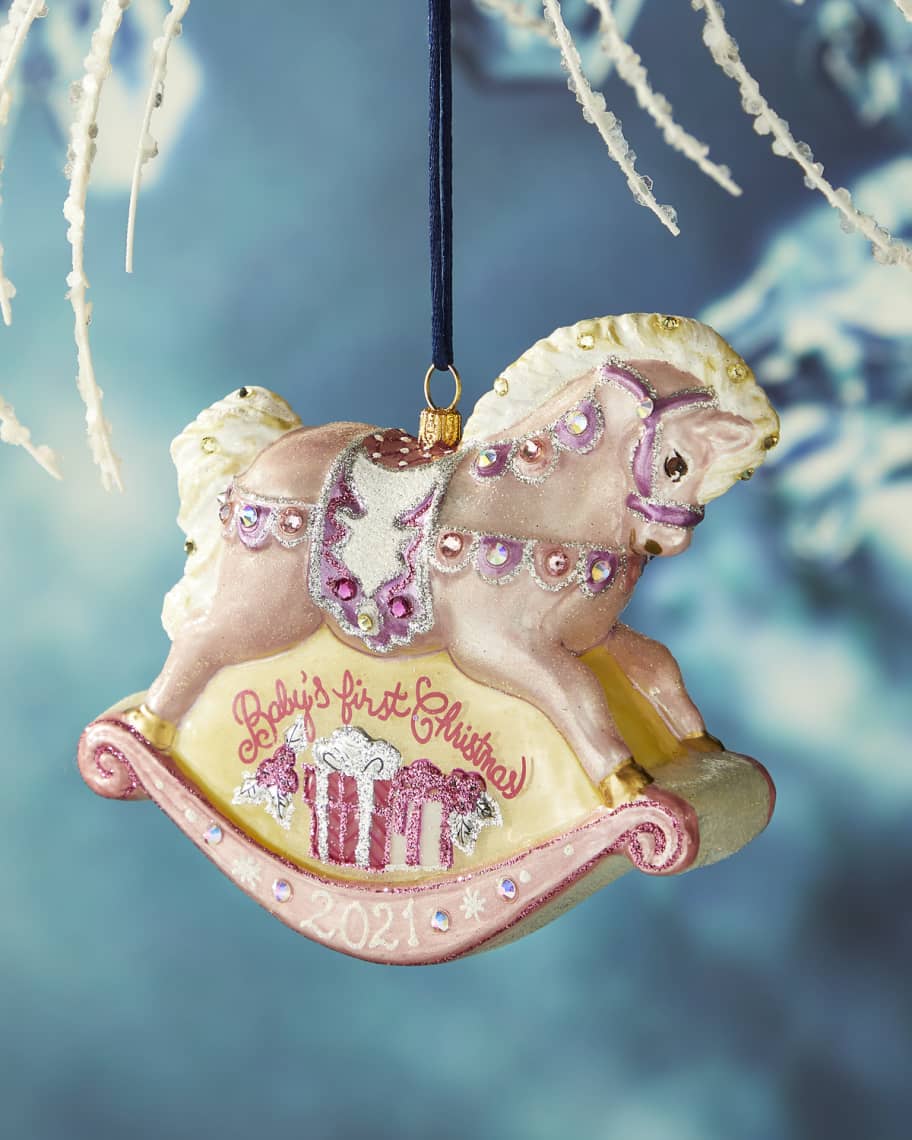 Jay Strongwater Baby s 1st Rocking Horse Pink Glass Ornament Horchow