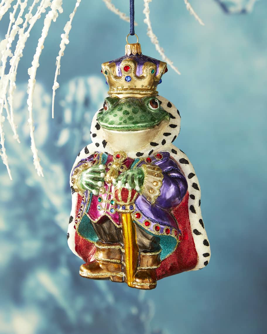 Jay Strongwater Prince Frog Glass Ornament