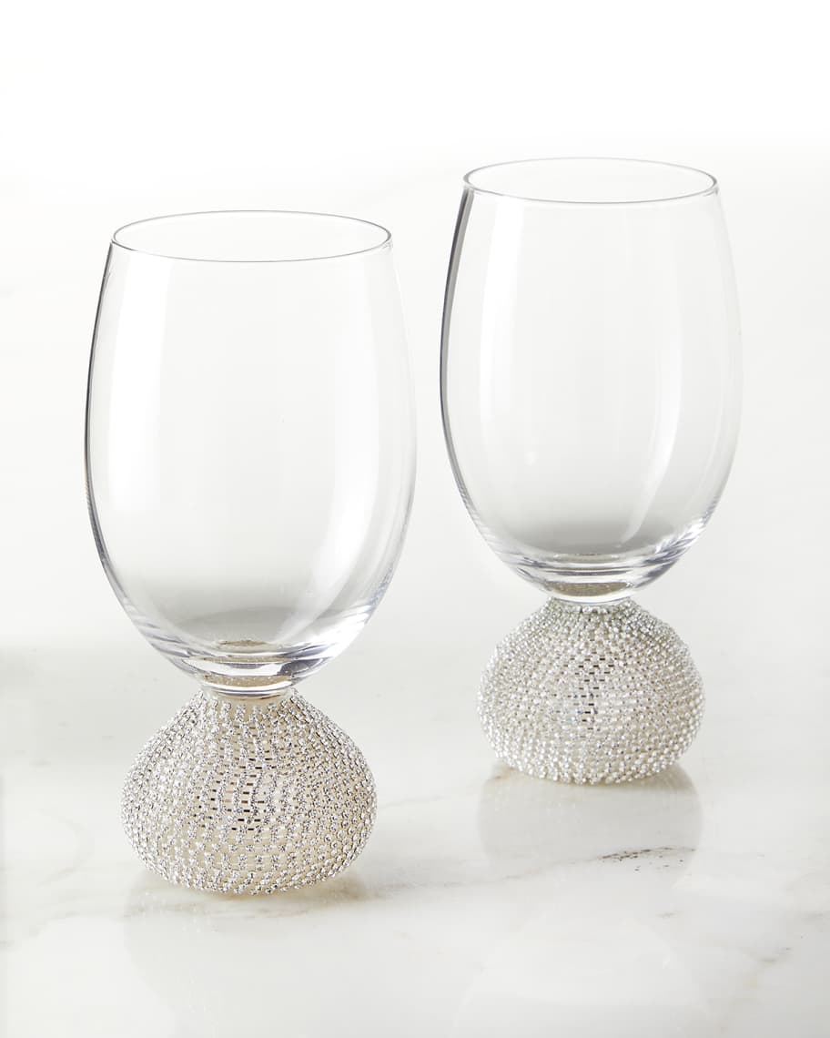 Berkware Stemless Wine Glasses with Silver Rhinestone Design, Set