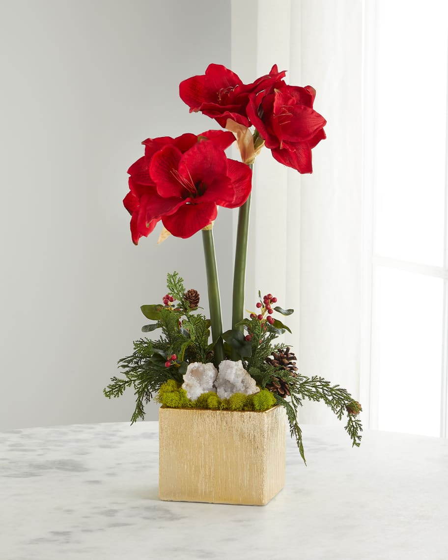 Image 1 of 2: Double Red Amaryllis Faux-Floral Arrangement