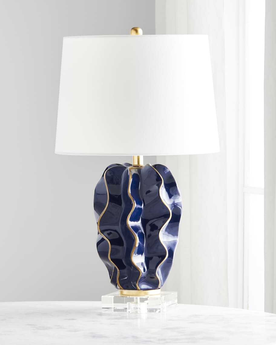 het doel De controle krijgen Dakraam Hannah Ceramic Wave Lamp, Navy Blue | Horchow