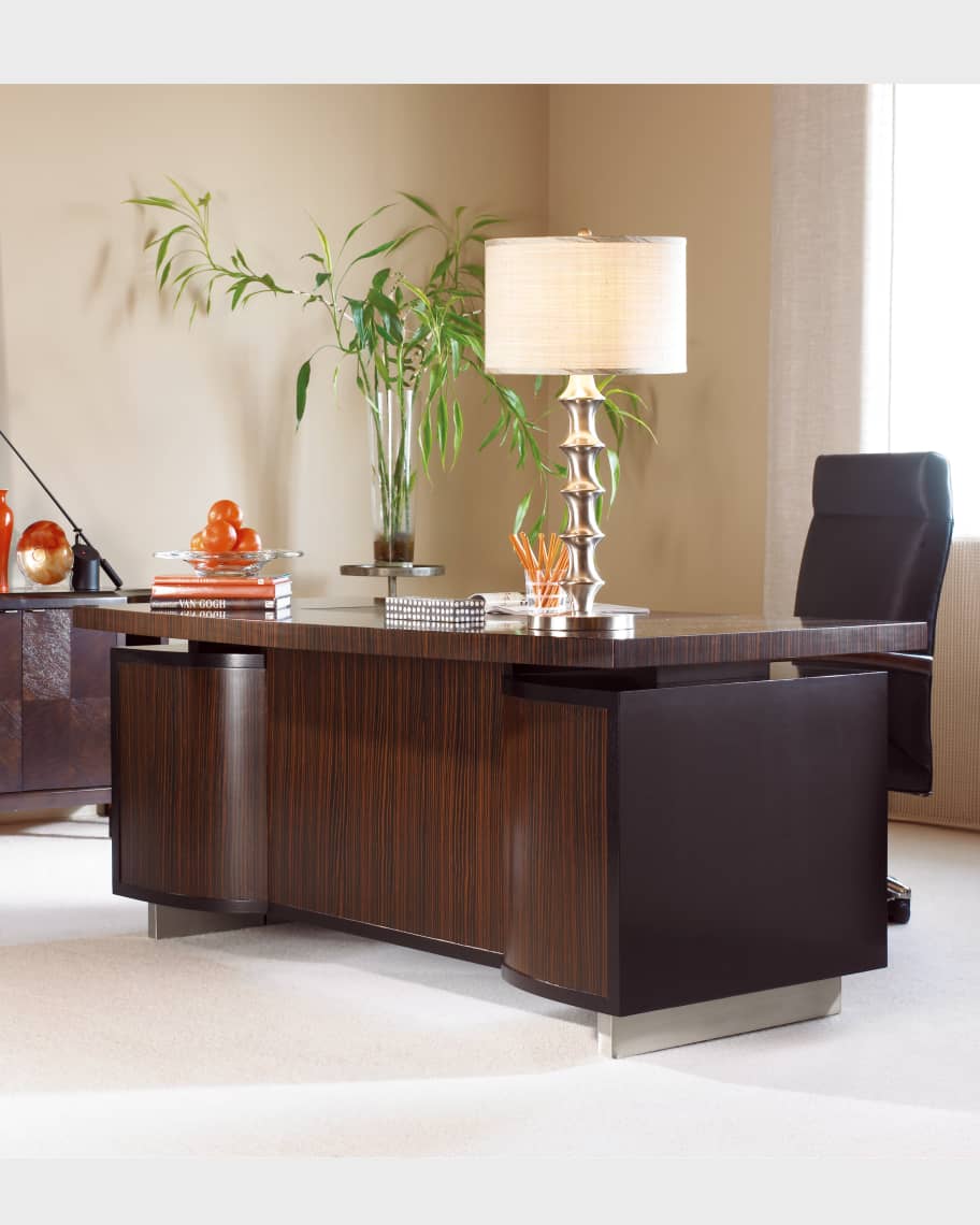 Image 2 of 5: Seven Drawer Desk With Black Leather Top 