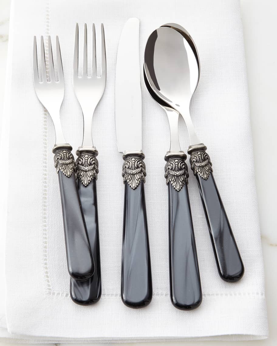 Mother of Pearl Inlay Flatware Set - Black Flatware - 5 Piece Hostess –  Gibb & Daan