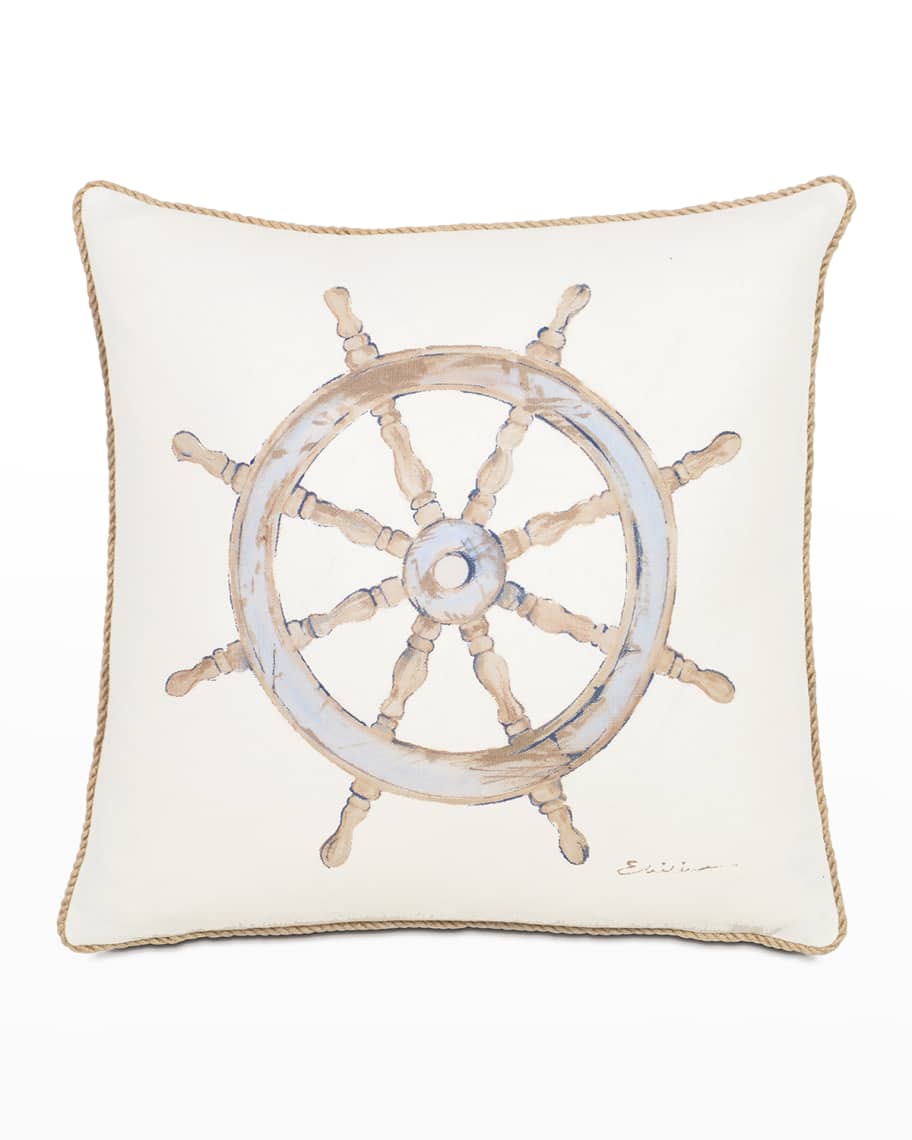Image 1 of 1: Maritime Hand-Painted Ship's Wheel Pillow