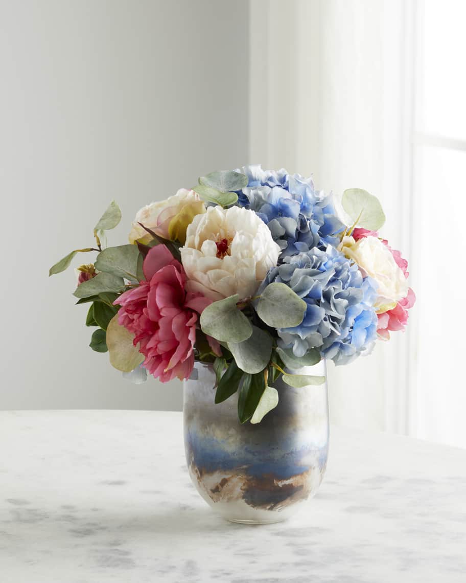 Image 1 of 2: Blushing Ocean 15" Faux Floral Arrangement in Mercury Glass Vase