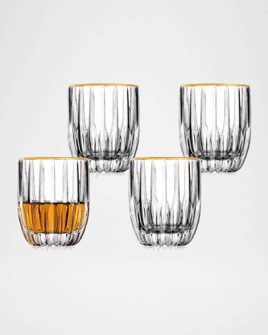 Image 1 of 1: Pleat Crystal Double Old-Fashioned Glasses with Gold Rim, Set of 4