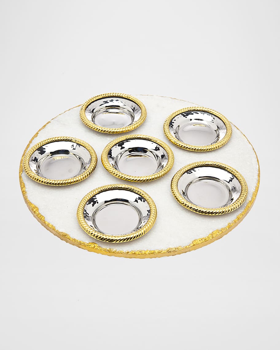 Image 1 of 1: White Marble Gold Trim Seder