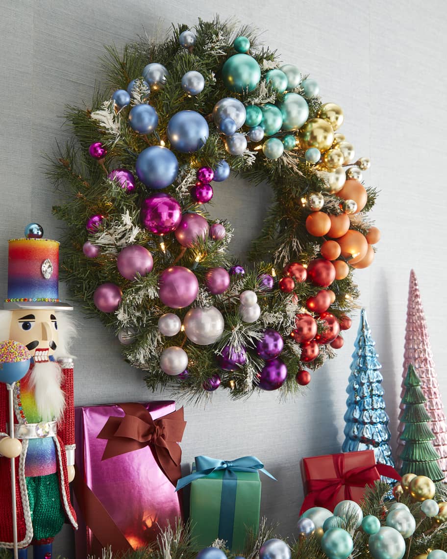 Neiman Marcus 28" Bright Holiday Prelit Wreath Horchow