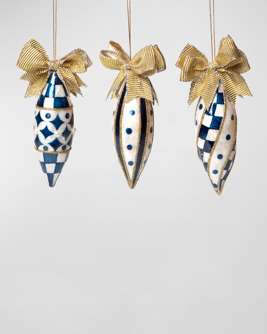 MacKenzieChilds Holiday Royal Capiz Finial Ornaments Set of 3 Horchow
