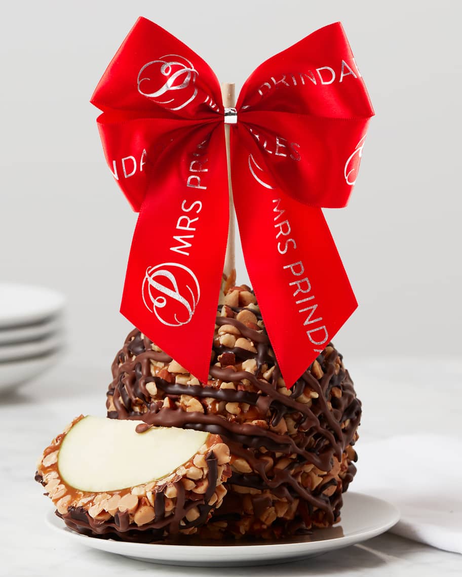 Image 1 of 2: Chocolate Peanut Butter Almond Holiday Jumbo Caramel Apple, Serves 6-8