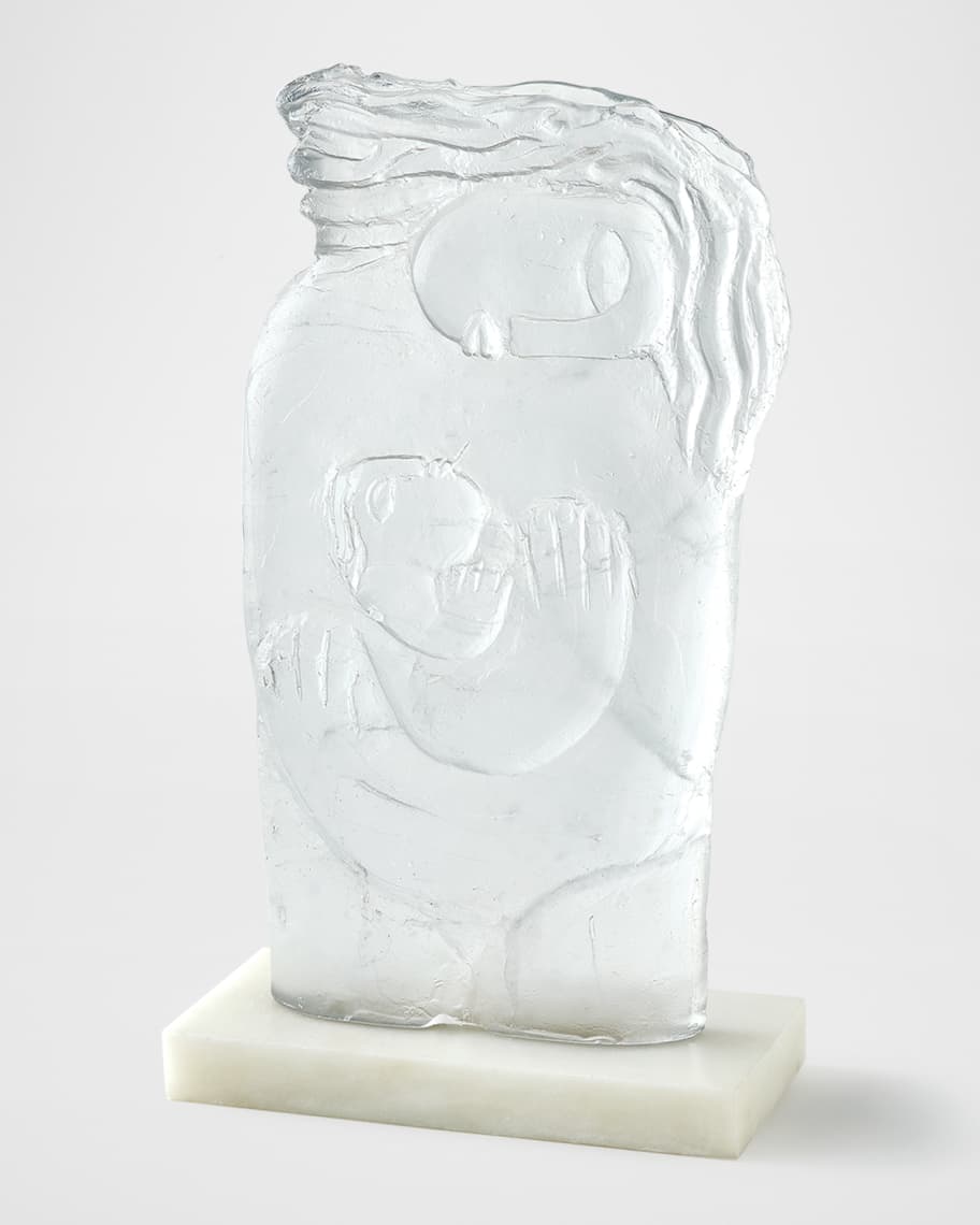 Global Views Mother and Child Case Glass Sculpture on Stone Base Horchow