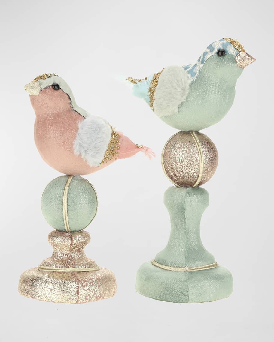 Image 1 of 1: Patchwork Bird on Pedestal, Set of 2