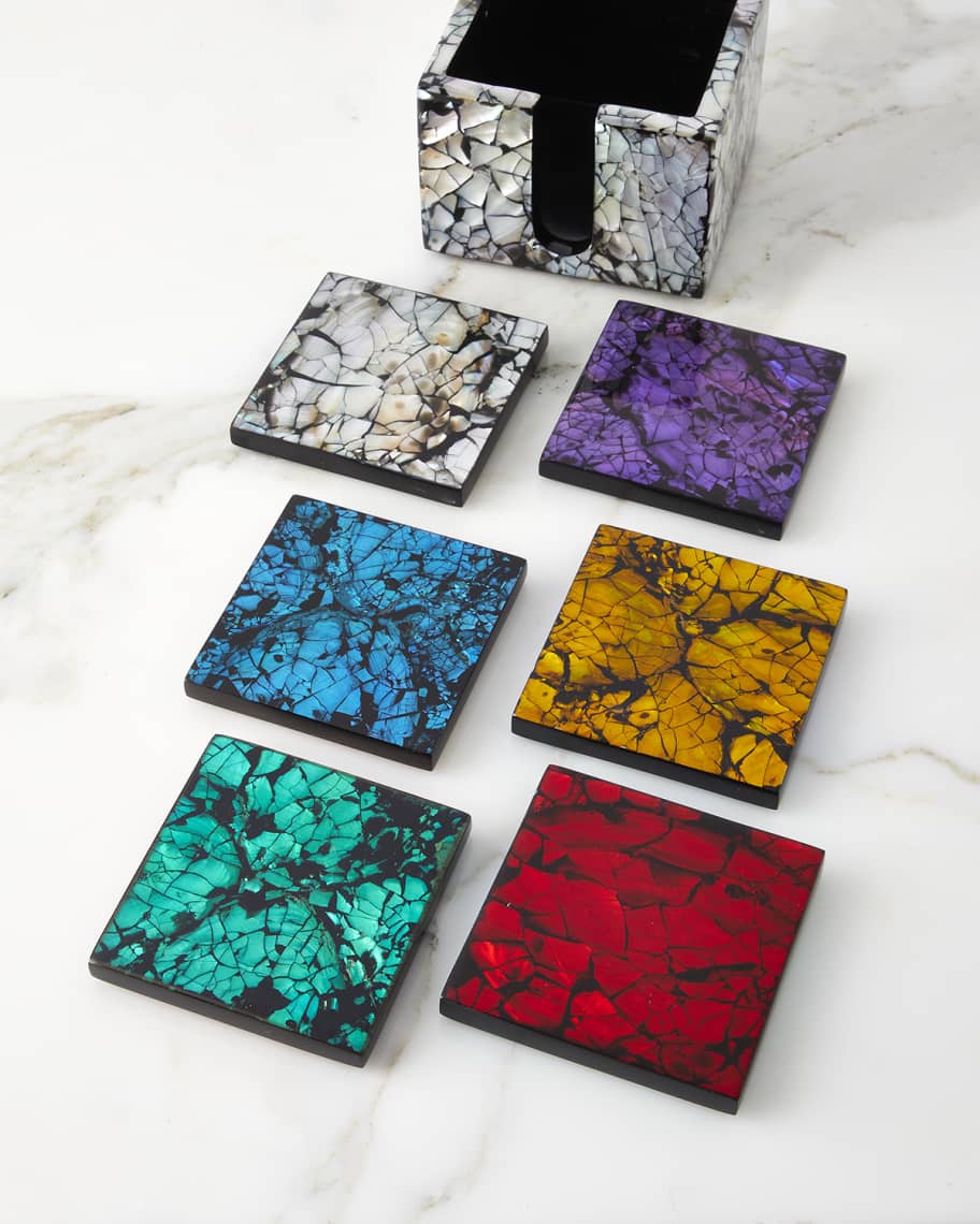 Image 2 of 2: Rainbow Mother of Pearl Coasters, Set of 6