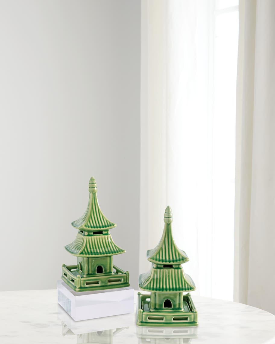 Image 1 of 1: Green Short Pagoda Table Accents, Set of 2