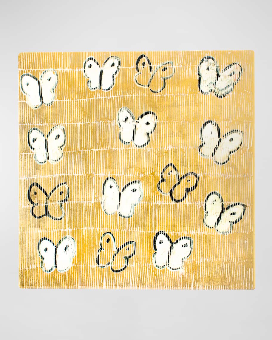 Image 1 of 1: White Ascension Gold Leaf and Lacquer Placemat - 14.5"Sq