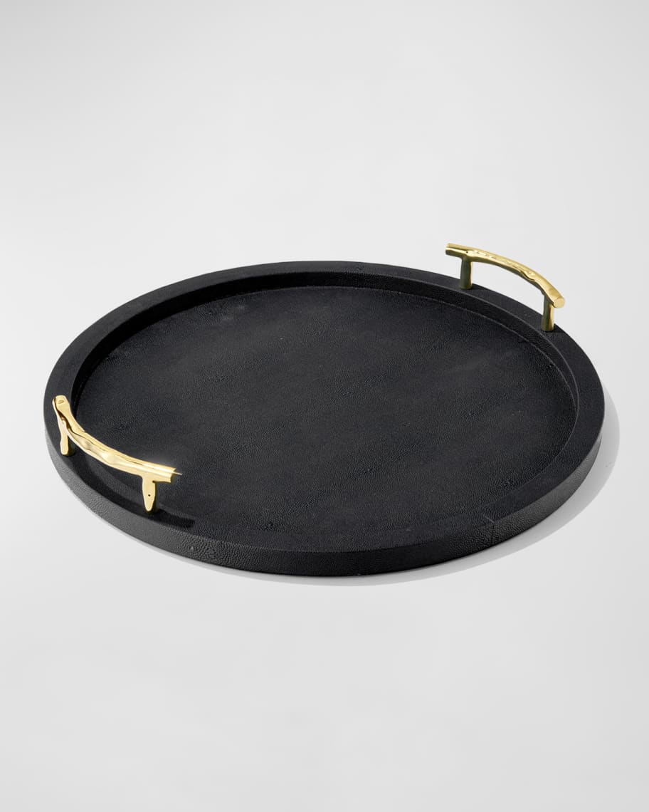 American Atelier Black Round Tray With Golden Handles Horchow