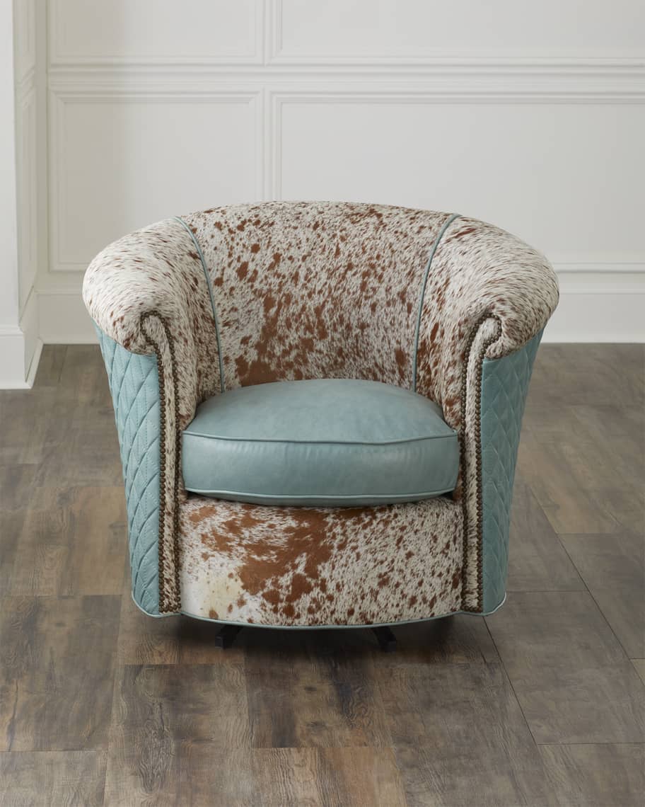 Cowhide swivel barrel on sale chair