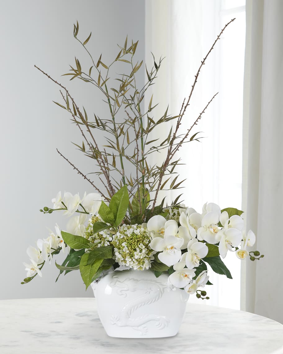 NDI Faux Orchids In Porcelain Vase, 39"T Horchow