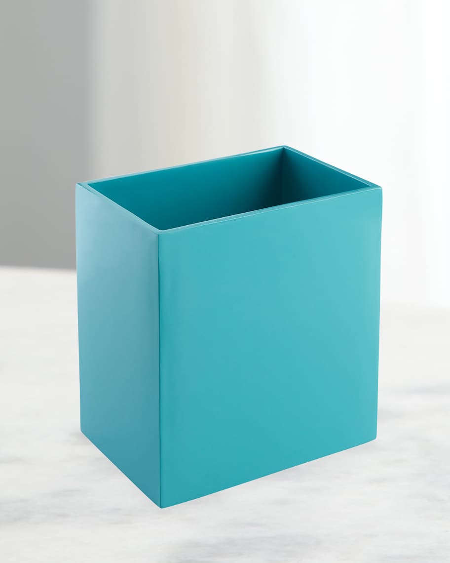 Image 1 of 1: Robins Egg Lacquer Wastebasket 