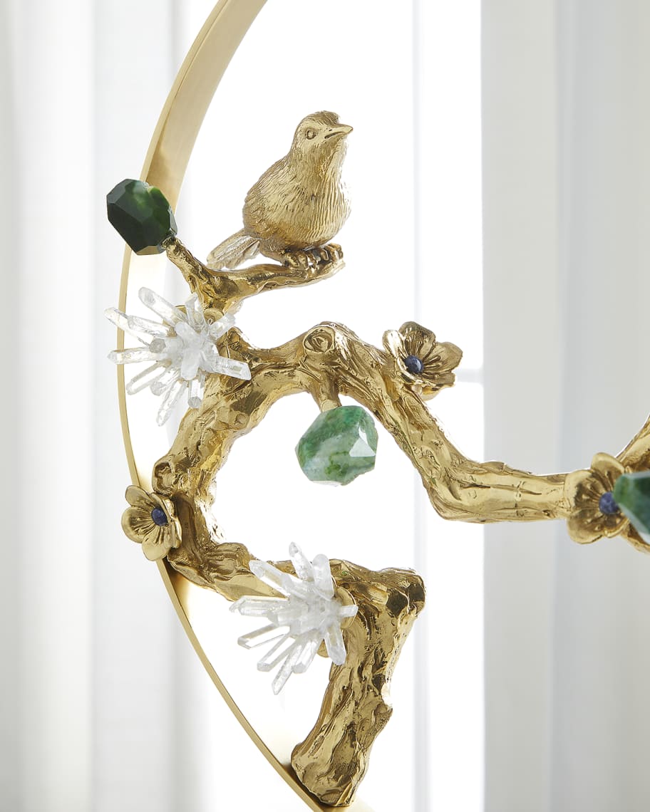 Image 3 of 3: Brass Bird & Green Agate Sculpture 