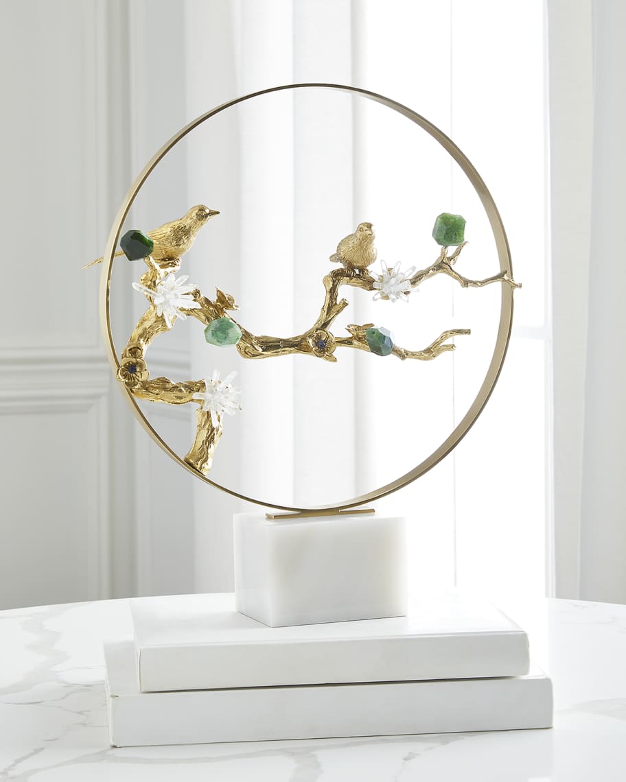 Image 1 of 3: Brass Bird & Green Agate Sculpture 
