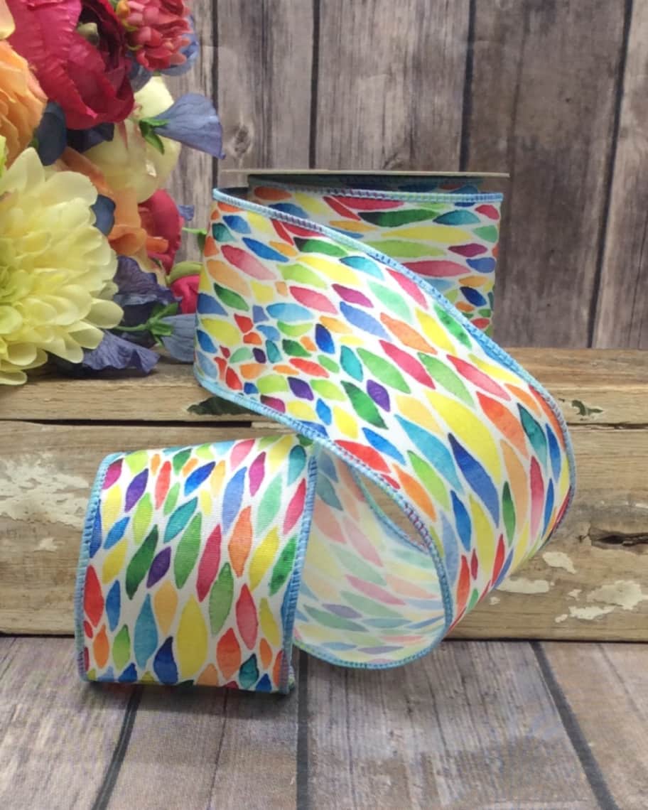 Image 1 of 1: Stained Glass Floral Petal Grosgrain Ribbon, 2.5"W x 10 Yards