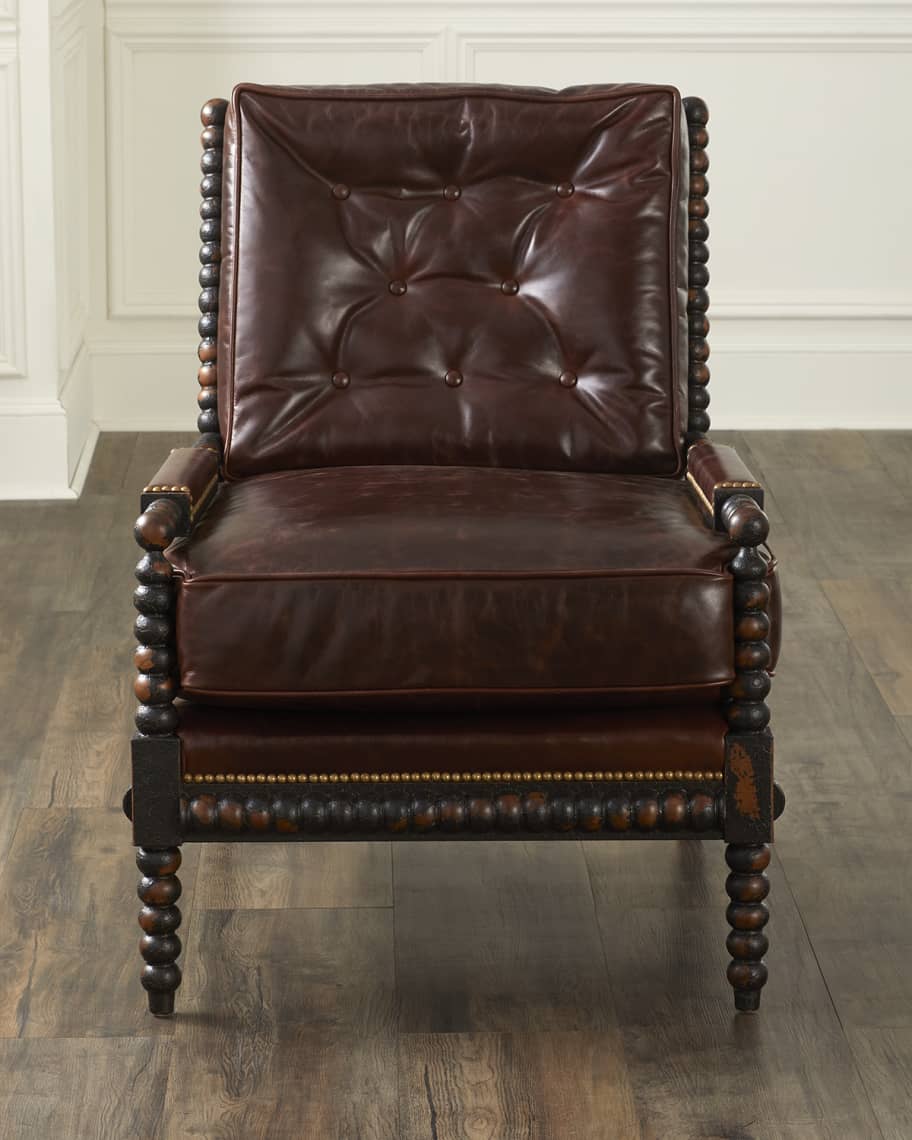 Image 1 of 4: Ace Tufted Leather Spindle Chair 
