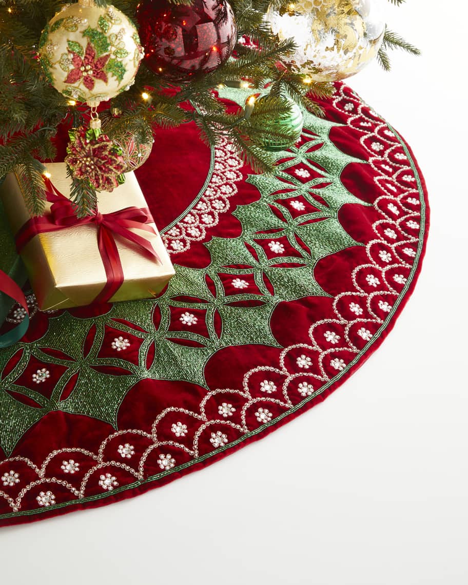 Sudha Pennathur 60" Velvet Embroidered Christmas Tree Skirt Horchow