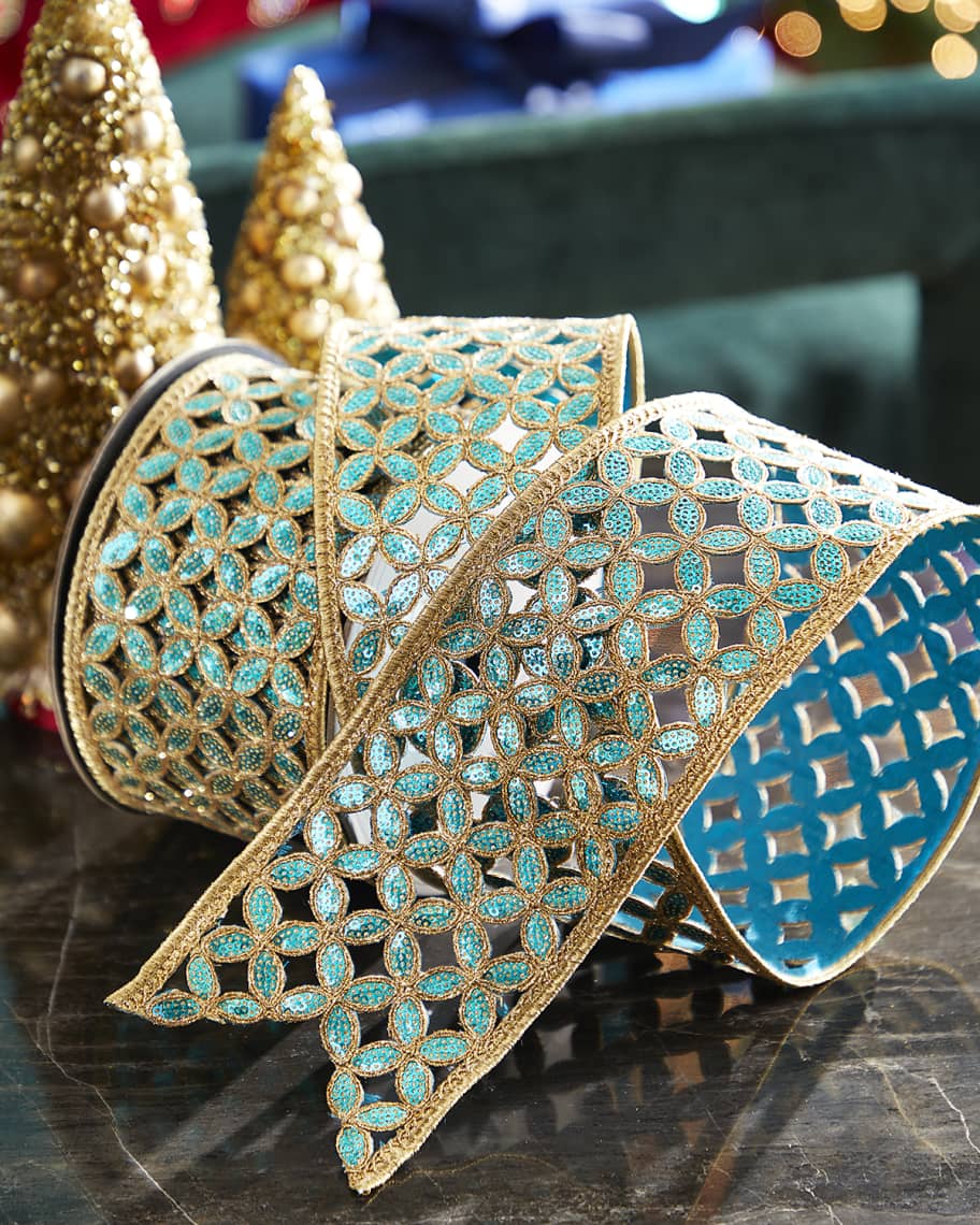 Image 1 of 1: Metallic Floral Garden Christmas Ribbon 