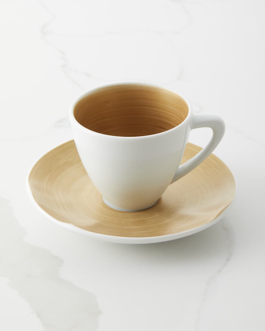 Neiman Marcus Brushstroke Gold Espresso Cup & Saucer Set, Set of 8