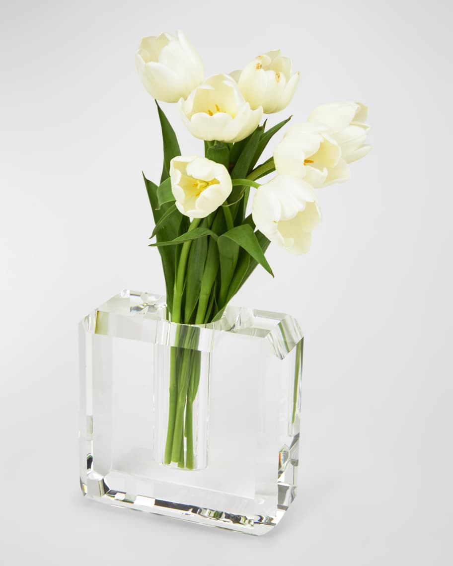 Image 1 of 2: Clear Beveled Crystal Centerpiece Vase - Wide