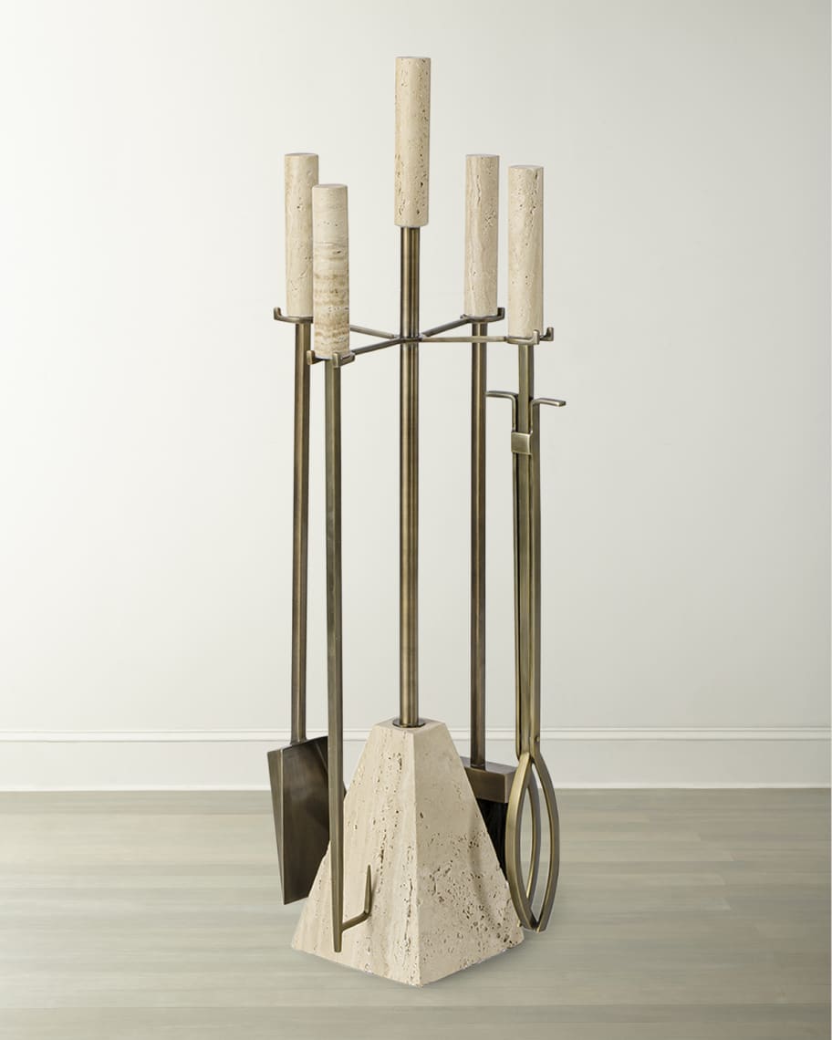 Image 1 of 1: Cordell Travertine Fireplace Tools Set