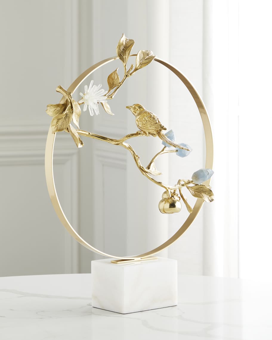 Image 1 of 6: Brass Bird on Cyanite Sculpture