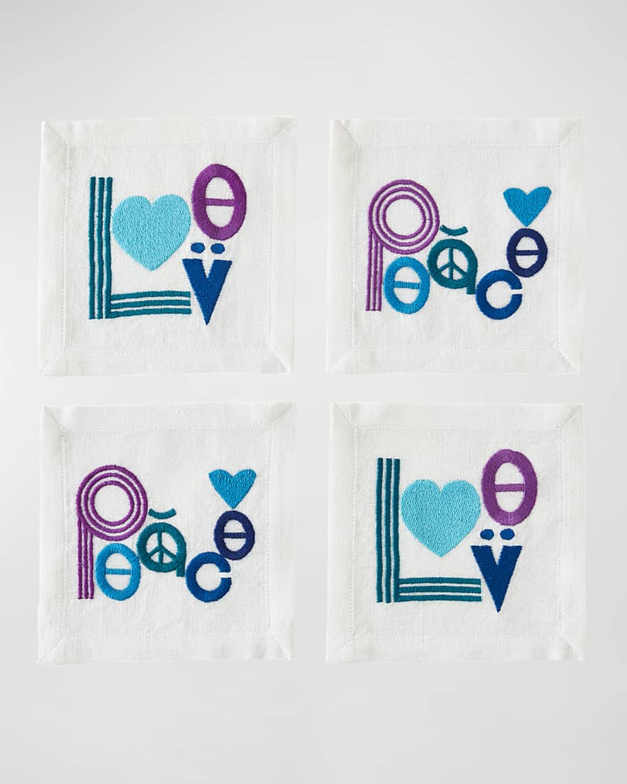 Image 1 of 1: Love and Peace Cocktail Napkins, Set of 4