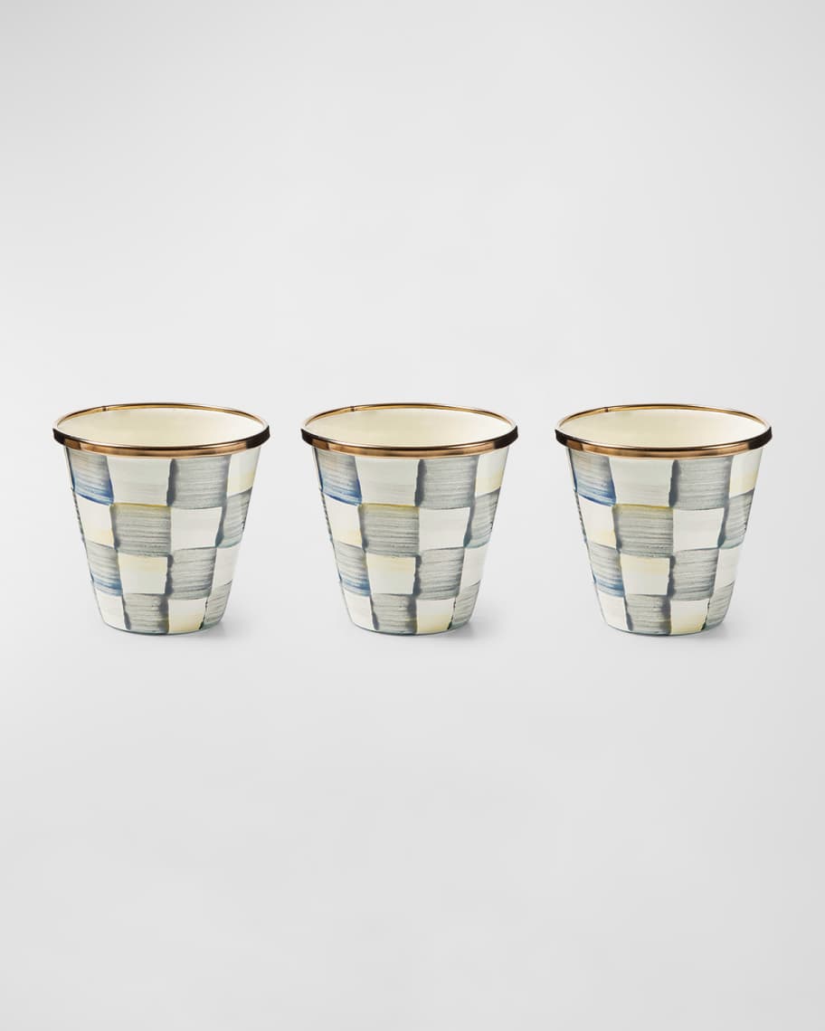Image 1 of 3: Sterling Check Enamel Herb Pots, Set of 3
