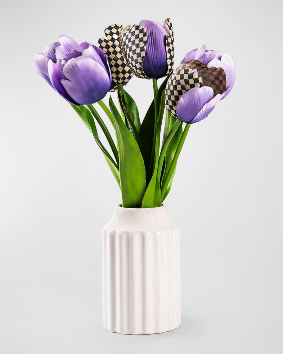 MacKenzie Childs Purple Tulips Fresh Picks 17 Faux Floral Arrangement in Ceramic Vase Horchow