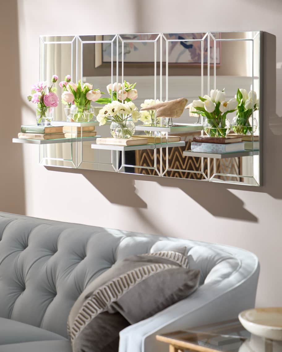 Image 2 of 4: Horizontal Mirrored Wall Shelves