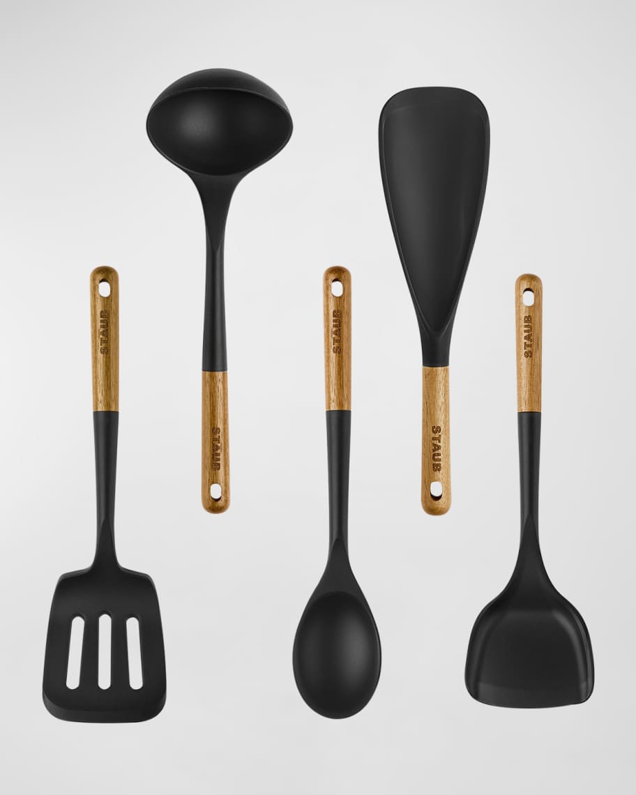 Image 1 of 4: Silicone & Wood 5-Piece Cooking Utensil Set 