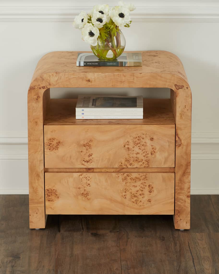 Image 1 of 7: Coraline Burl 2-Drawer Nightstand