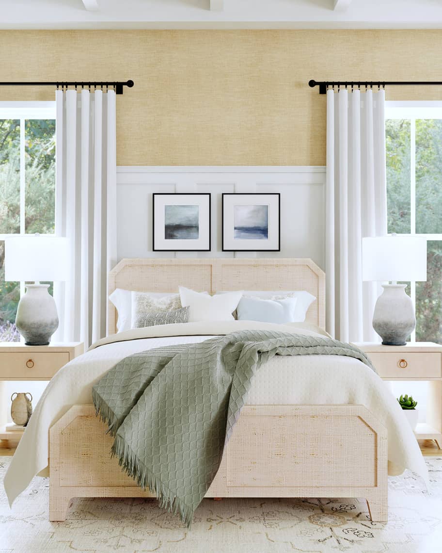 Image 1 of 6: Helena Raffia Queen Panel Bed 
