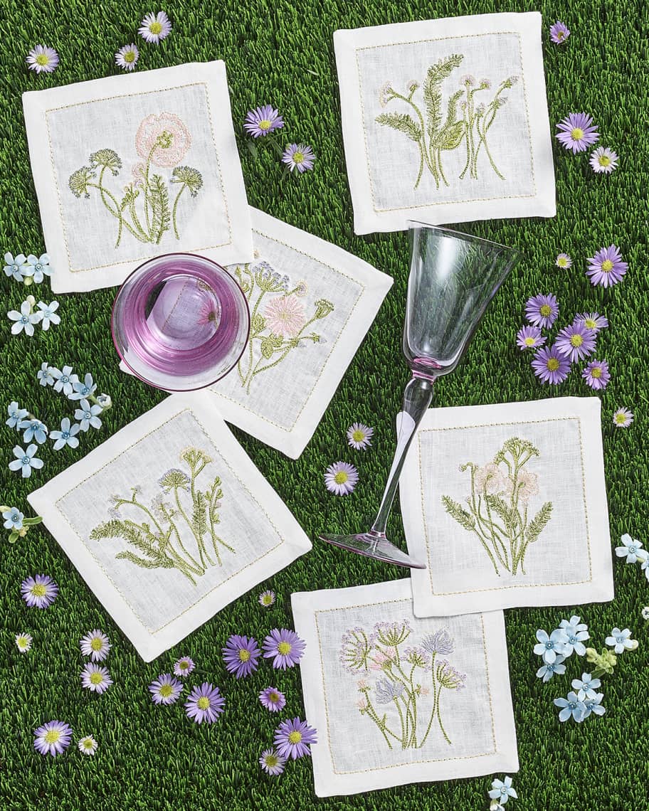 Image 2 of 3: Meadow Embroidered Cocktail Napkins, Set of 6