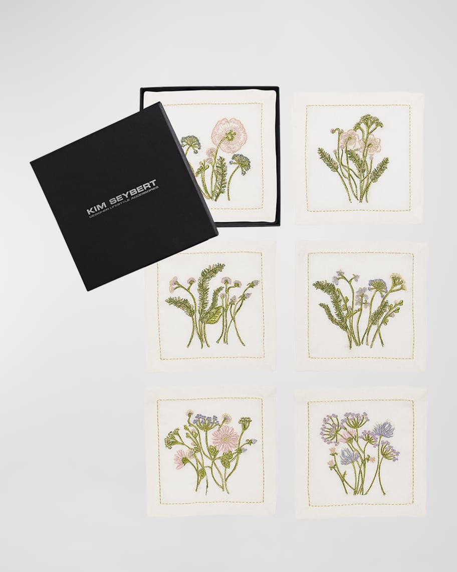 Image 3 of 3: Meadow Embroidered Cocktail Napkins, Set of 6