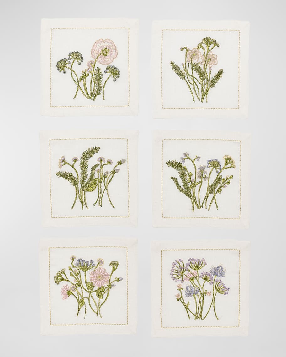 Image 1 of 3: Meadow Embroidered Cocktail Napkins, Set of 6