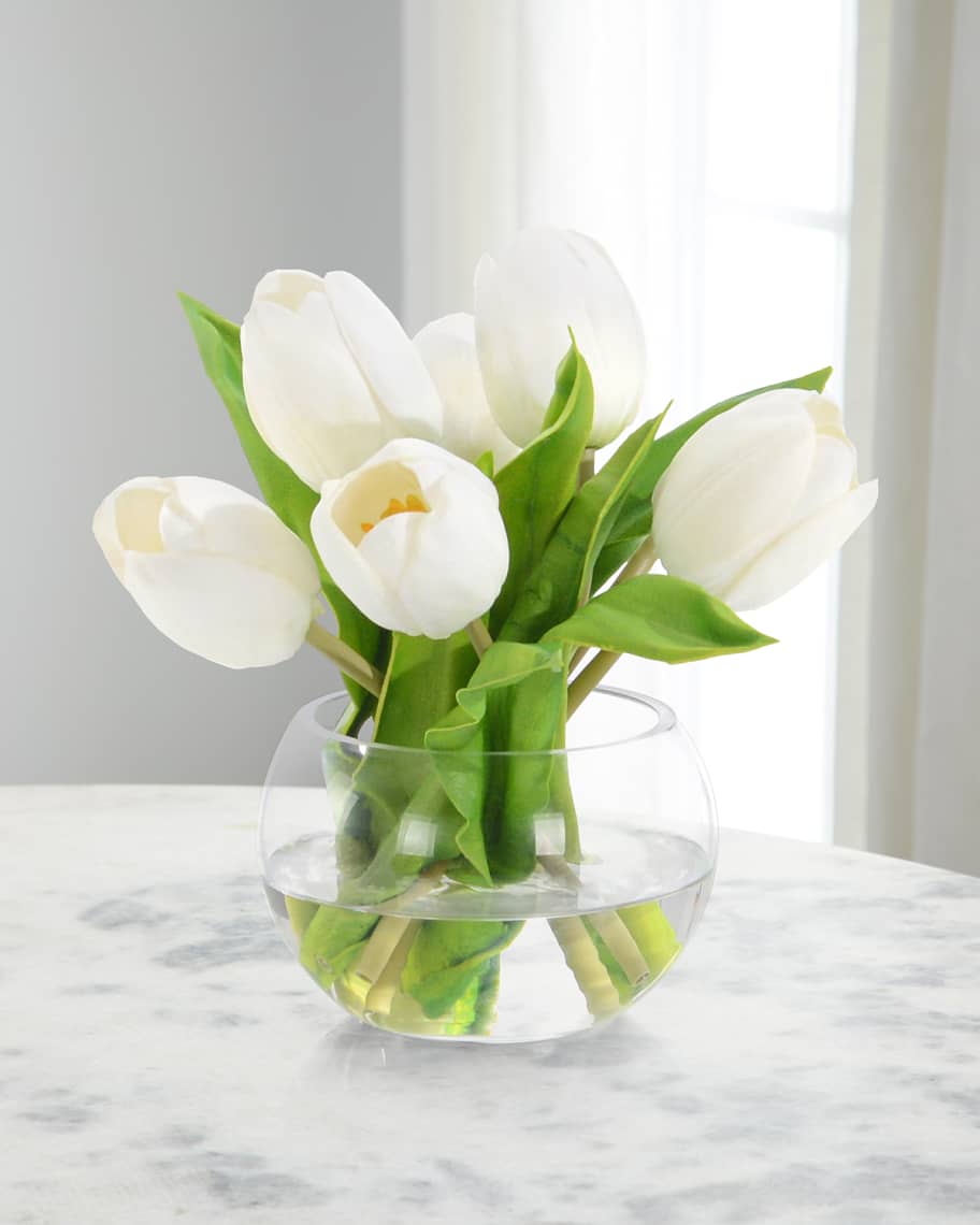 Image 1 of 2: Real Touch Breaking Dawn Tulips 9" Faux Floral Arrangement in Glass Vase