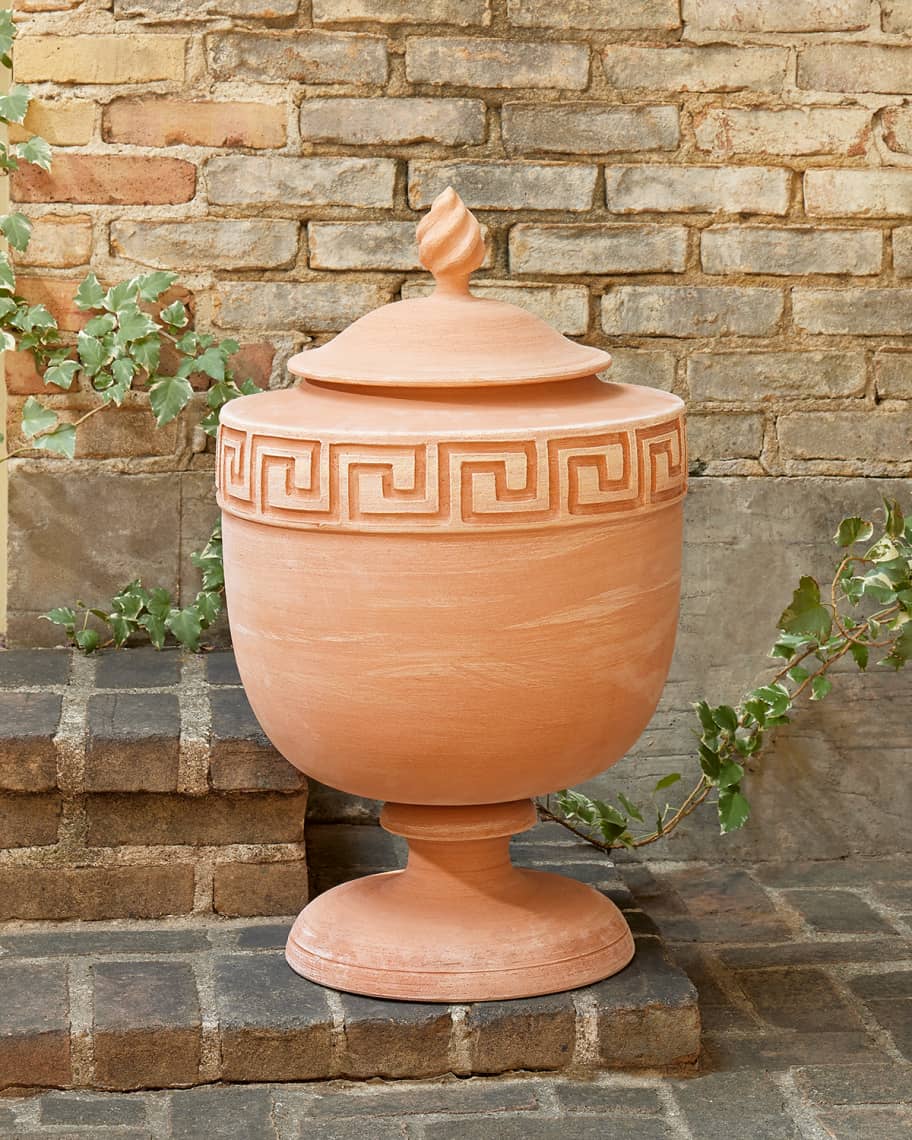 Image 3 of 4: 28" Villa Greek Key Terracotta Urn 
