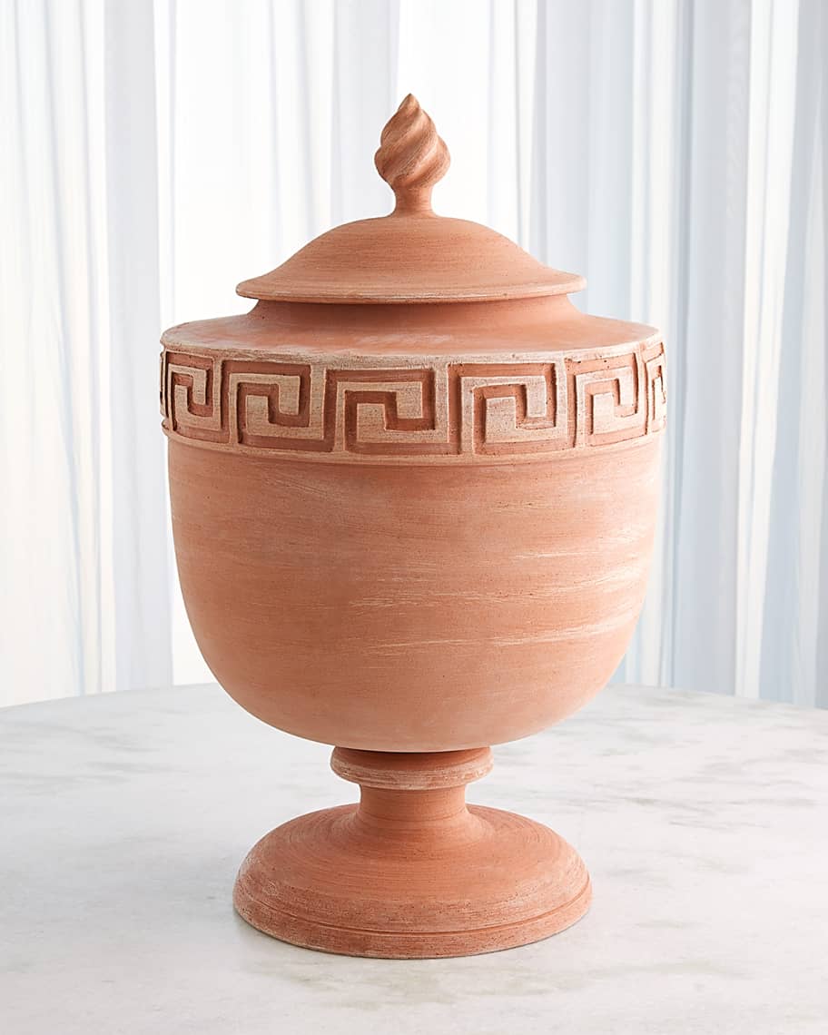 Image 1 of 4: 28" Villa Greek Key Terracotta Urn 