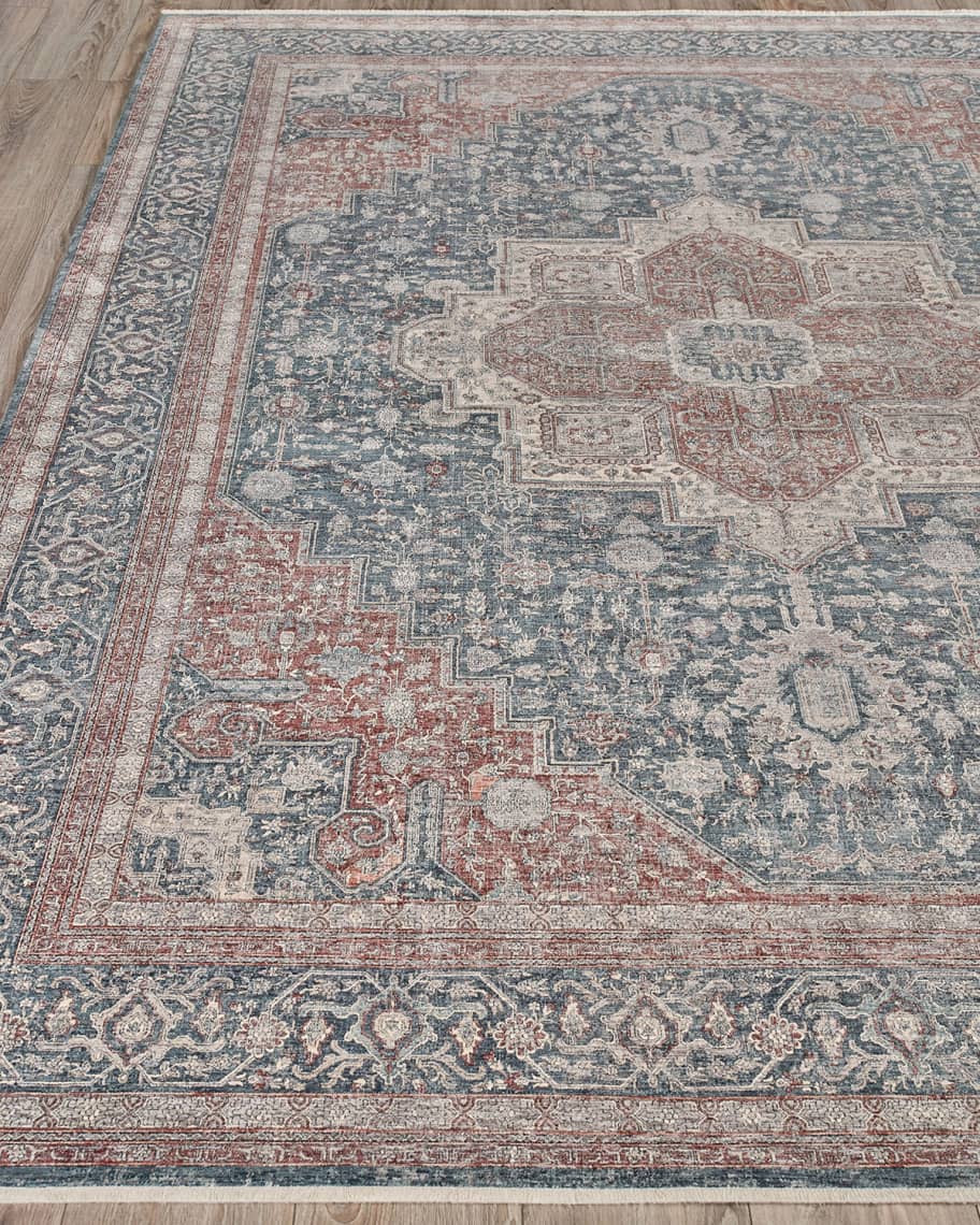 Image 2 of 7:  Heritage Power-Loomed Blue & Rust Rug, 8' X 10'