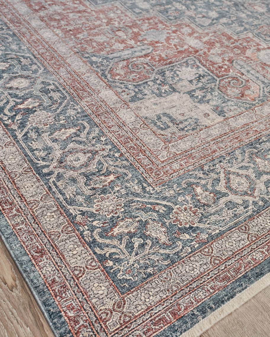 Image 3 of 7:  Heritage Power-Loomed Blue & Rust Rug, 8' X 10'