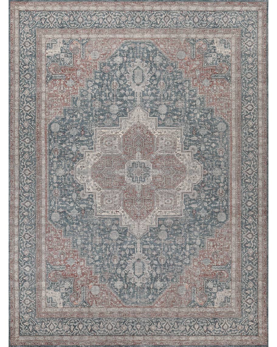 Image 1 of 7:  Heritage Power-Loomed Blue & Rust Rug, 8' X 10'